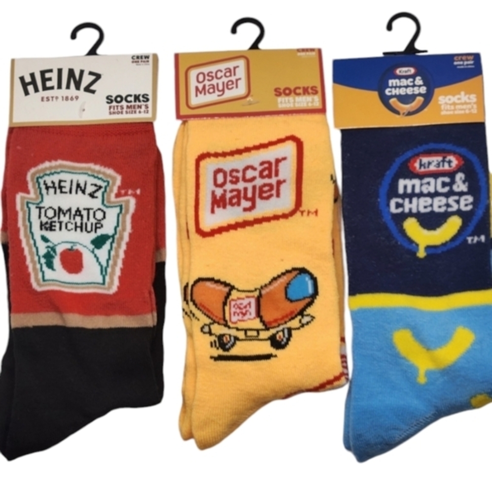 Novelty‎ Crew Socks Ketchup, Hot Dogs, Mac&Cheese Mens 6-12